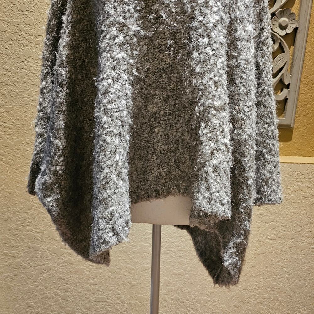 Ponsesa Cowl Neck Bouclé Knit Poncho Sweater Relaxed Cozy Luxury Heathered Grey - Picture 8 of 10